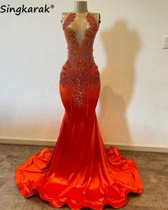Sparkly Orange Diamonds Prom Dresses Crystal Beading Rhinestones Tassels Birthday Party special Reception Gown Robes