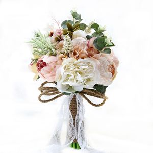 Sztuczne ślubne bukiety ślubne ręcznie robione kwiaty Różowe Rose Wesele Materiały Bride Trzymanie broszka