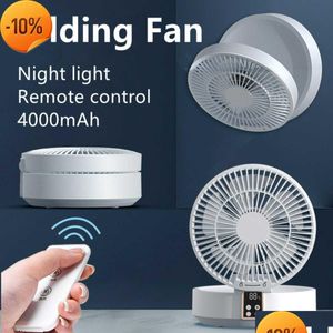 Andra hushållsapparater Ny fjärrfläkt USB -laddning Folding Portable Desktop Mini Control Home Cam Conditioner Fans med LED Light Drop Dhnbr