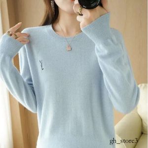 Tasarımcı Laurent Puff Cashmere Sweater Kadınların Gevşek Yuvarlak Boyun Sweaters Moda Çok yönlü y Nakış Örgü Alt Gömlek Külot Sweatshirt 234