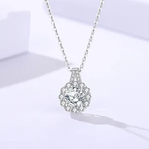 Pendants S925 Sterling Silver Light Luxury High Sense Moissanite Necklace Women's European And American Wind Sunflower Pendant