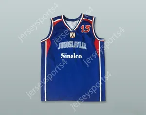 Custom nay mass jovens/crianças milos vujanic 13 jugoslavija blue basketball jersey top Stitched s-6xl