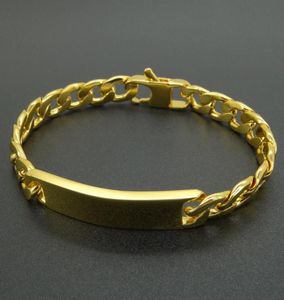 Guldfärgarmband 8 tum 100 rostfritt stål armband 9 mm bredd id bar trottoark kubansk kedja för muskulina män kvinnor länk4987323