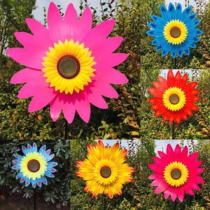 Gartendekorationen Sonnenblumenwindmühle rotierender Windspinner Pfahl stehende Rasenblume Pinwheel Outdoor Party Yard Dekoration