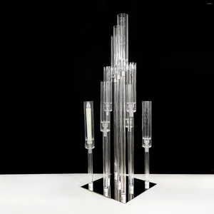 Candle Holders Highest 88 Cm 9 Heads Style Wedding Center Decoration Acrylic Tube Holder Stand With Lampshade