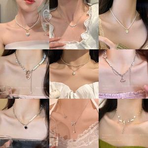 designer INS style high-end feeling light luxury pearl necklace love spicy girl beaded collarbone chain feminine and versatile accessories 74IU