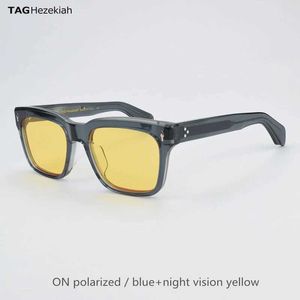 Solglasögon lyxiga polariserade solglasögon Square Mens Designer Märke Högkvalitativ ättiksyra UV400 Glasögon Yellow Night Vision Goggles Q240509