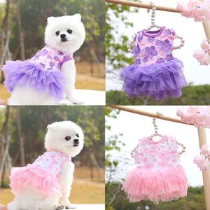 Vestido de cachorro 2024 Vestido de chiffon de renda de verão Luxury Pet Clothing Teddy Bichon Chihuahua Sml Tamanho de pêssego Saias de cachorro de pêssego