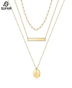 Chains Sufair Layered Disc Initial Charm Necklace For Women 14K Gold Filled Paperclip Chain Bar Letter Pendant Jewelry3075019