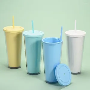 Tumblers 32 oz büyük kapasiteli çift katmanlı plastik saman sınır ötesi doğrudan besleme olarak işyalı bardaklar