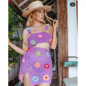 Work Dresses Fashion Vest Top And High Waist Skirts Dress Knitted Holiday Boho Sexy Women's Two Piece Sets