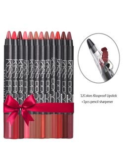 12st Lip Pennor Matt Lipliner Pencil Kit Waterproof Makeup Lips Matte Lipstick Lip Liner Pen utrustad med Sharpener för Women8227574