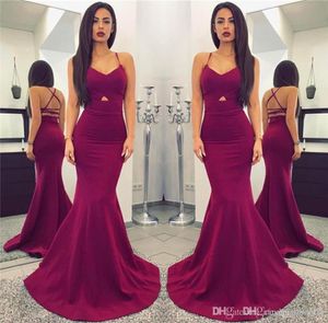 Designer enkel plommon lång sjöjungfrun prom klänningar sexiga spaghettirem rygglösa golvlängd aftonklänning3950661