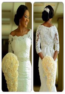 Abiti da sposa africani sexy con manica lunga elegante perline a fascia 2016 Vestido de Noiva Boat Neck Abito da sposa abito da sposa Wedding Weart5366283