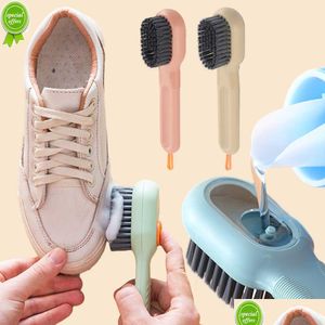 Rengöringsborstar Nya Matic Liquid Shoe Borsts med tvåldispenser Lång handtag mjuka borstborste renare för hushållstvätt Clean DHP9O