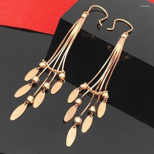 Dangle Earrings 585 Purple Gold Glossy Snake Bone Soft Chain Shining Tassel For Women Plated 14 Rose Long Hook Earings Jewelry