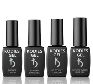 Kodies Gel 12ml8ml Gummi -Basis -Mantel Deckmantel UV Gelnagellack Set hell ohne klebrige Oberseite keine Wischtisch -Starken -Basis6491711