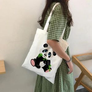 Sacos de compras mulheres ombro reutilizável eco feminino bolsas de tela bolsa de papel panda desenho animado estampa de animais viagens