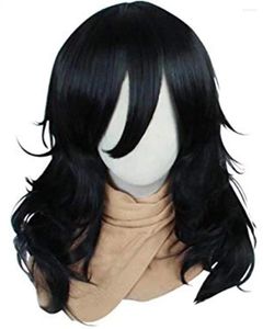 Parti Malzemeleri Cosplay Wig Uzun Dalgalı Bangs Sentetik Saç Siyah Peruklar Kadınlar İçin Erkekler Giydirme Anime Karikatür