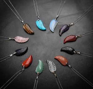 Aura healing crystal quartz gemstone jewelry necklaces angel wings carved stone pendant necklace unisex9783740