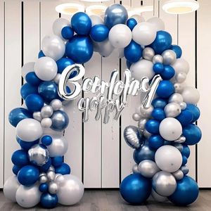 Party -Dekoration 85pcs Set 32,8ft Blue Aluminium Folie Hanging Wirbel 5 Zoll Latex Ballon Deckendekoration zum Geburtstag