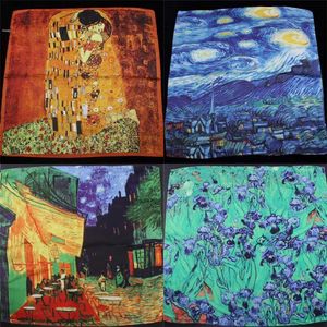 Halsdukar Van Gogh Oil Målning Silk Scarf Bandanna Women Scarf Fashion Square Scarves Head Scarf Neck Tie Band Professional Neckerchief Q240509