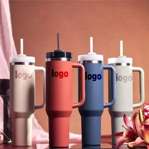 New quencher H2 0 40oz tumbler stainless steel with Logo handle lid straw big capacity beer mug water bottle powder coating outdoor cam 303d