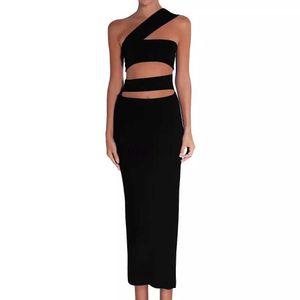 Urban Sexy Dresses Spicy Girl Sexy Cut Out Bandage Nightclub Bar Party Left Long Dress d240510