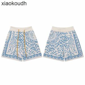 Rhude High end designer shorts for contrasting embroidered knitted shorts mens summer trendy five point guard pants hiphop casual pants couple With 1:1 original tags