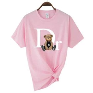 Marca de luxo fofa urs estampa feminina de camiseta de camiseta de verão moda feminina t feminino