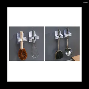 Kitchen Storage Broom Holder Wall Mount Gripper Holds Self Adhesive No Drilling Anti- And Dustpan Hanger 8Pcs