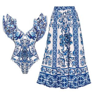 2024 Sexy Ruffle Bikini Set Printed Brazilian Biquini Женская юбка для купальников для купальника для девочек летнее платье пляжного одежды 240509