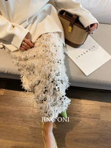 長いスパンコールプリーツスカートスプリングスプリング女性服y2k韓国ファッションゴシックスタイルビンテージエレガントハイウエストロリータチュール240506