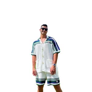 24SS Casablanca Мужские футболки вязаная рубашка и шорты мужская повседневная модная рубашка и шорты Set Casablanc