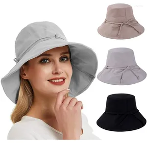 Berets Summer Bucket Hat For Women Hats Big Wide Brim Outdoor Soft Cotton Solid Color Sun Portable Foldable Panama Fisherman