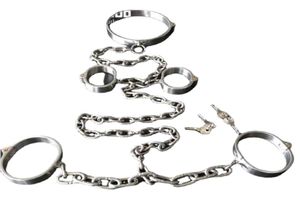 Bondage colletto polso cuffi caviglia in acciaio inossidabile siamese catene pesanti cablaggio ingranaggi di bondamera schiava adulto bdsm set1792720