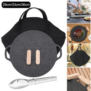 Greira circular coreana grossa frigideira de ferro fundido panquecas planas grade non stick maifan stone pain warbecue bandeja de churrasco suprimentos de churrasco 240424