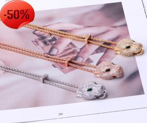 Europa America Fashion Lady Messing Volldiamantgrüne Augen Zirkon Leopardenkopf 18k Gold Hochzeit Engagement Dicke Halsketten Anhänger 9854496