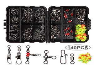 Kit de equipamentos de acessórios para pesca com caixa de 140pcs com caixa de tackle snaps rolamento de esferas giratórios de giro triplo Conjunto de pesca de água salgada Fres6833674