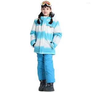 Giyim Setleri Çocuk Snowsuit Su Geçirmez Rüzgar Geçirmez Sıcak Ceket Kapşonlu Kayak Giyim Snowboard takımları Kış için Kız Spor Kıyafetleri