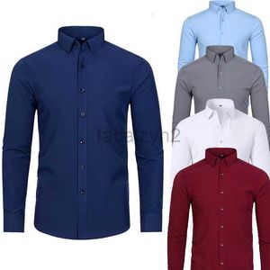 Men Plus Tees Polos de camisa elástica de quatro lados, camisa masculina, cor sólida resistente às rugas e roupas casuais casuais camisas casuais