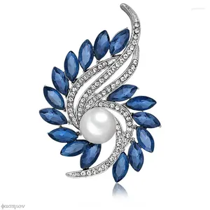 Brooches Vintage Style Imitation Pearl Big Flower Brooch Wedding Accessories Jewelry Blue Silver Color Pins For Women