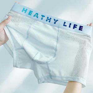 Underpants Men Trunks Shorts Mesh Hollow Boxer Brief Ice Silk Pouch Bulge Male Middle Waist Panties Lingerie Underwear Slip Homm