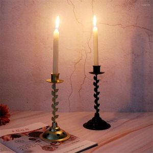 Candle Holders Golden Geometric Leaf Wrought Iron Cup Creative Single-head Hollow Holder Living Room Retro Decorative Ornaments