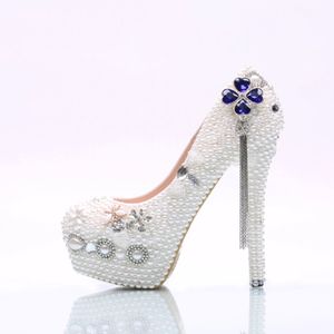 Gelin Düğün Partisi Ayakkabı Beyaz İnci Kadın Ayakkabıları Kız Yetişkin Tören Ayakkabı Yüksek Topuk Doğum Günü Prom Pompalar Artı Boyut 45 245y