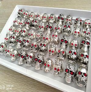 50st Red Cz Eyes Skull Carved Metal Rings Men Skelekon Retro Vintage Big Silver Ring Fashion Party Gifts Man Accessories Size Mix4368439