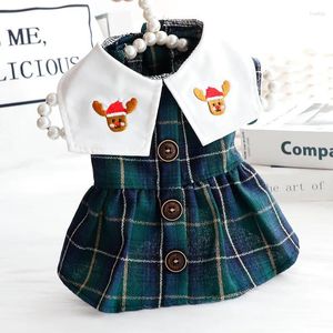 Dog Apparel Christmas Deer Dress Pet Clothing With Green Red Plaid Skirt Autumn Winter Cat Small Puppy Cute Girl Boy Yorkshire Terriers