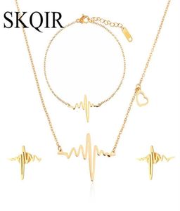 Skqir medicinska hjärtslag smyckesuppsättningar för kvinnor läkare gåva guld silver rostfritt stål halsband armband örhängen smycken set157f2150473