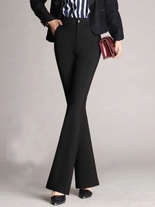 Calças femininas Capris Moda coreana Simplas de cintura alta flash calças flash elegantes retro calças retas do escritório casual do escritório preto.