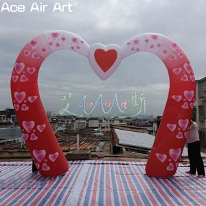 10mW 32.8ft wide Outdoor Inflatable Wedding Arch LED Heart Shape Archway Illuminated Full Printed Entrance Gantry with Inner Fan for Advertising or Decoration